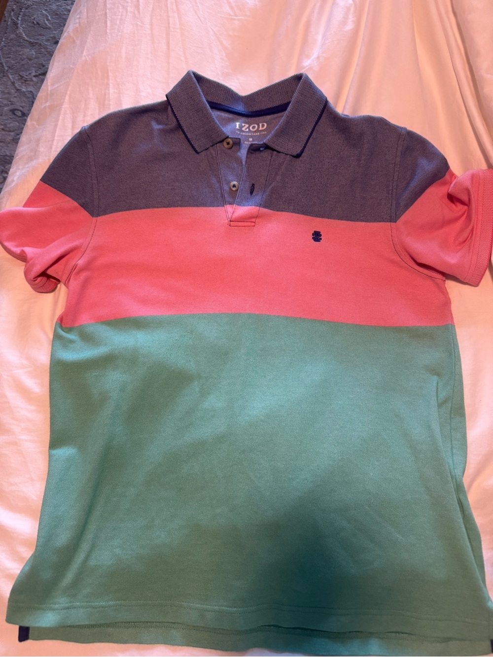 Izod Men’s Colorblock Polo — Gray, Coral & Mint Green medium